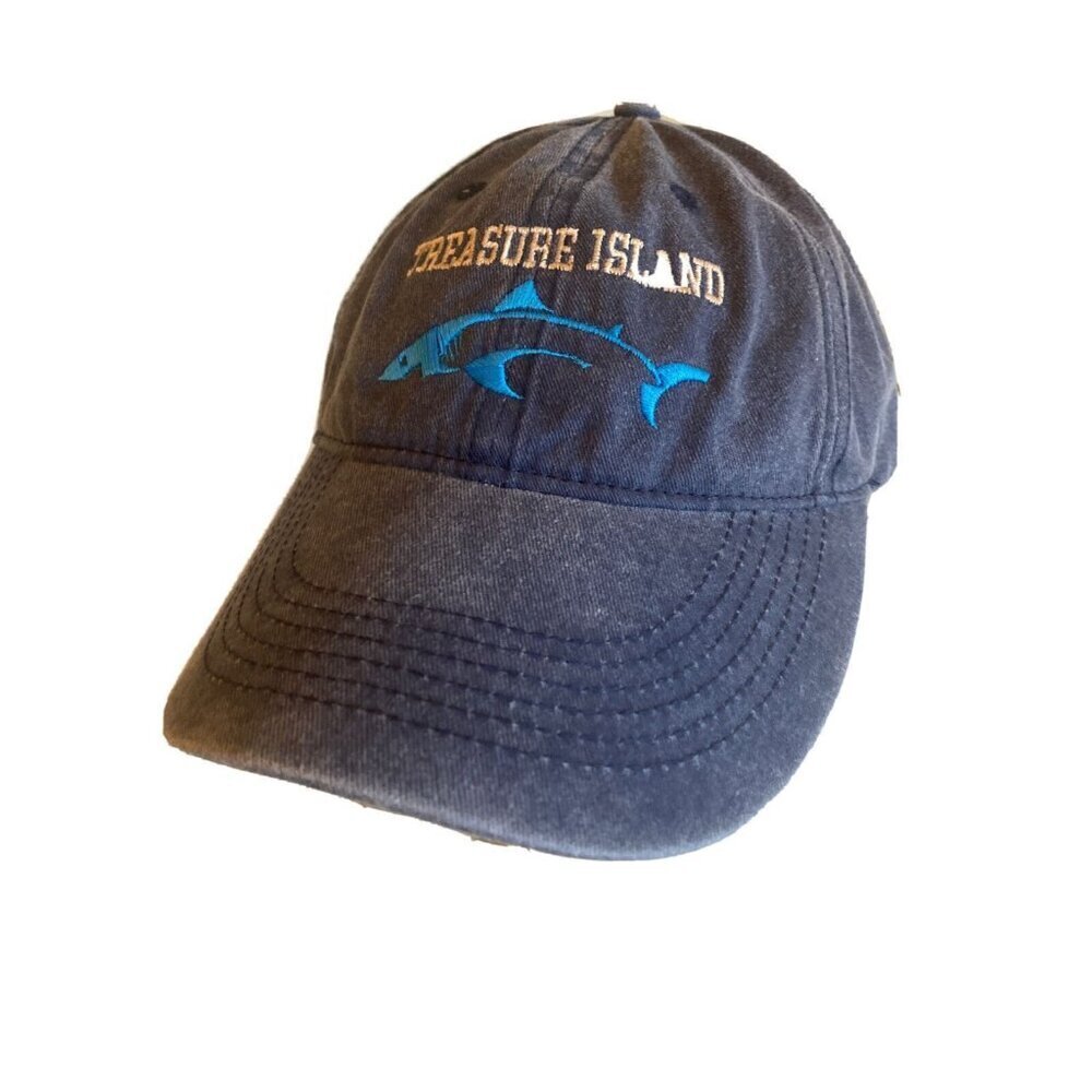 Treasure Island Navy Blue Adjustable Baseball Cap With Embroidered Shark Design